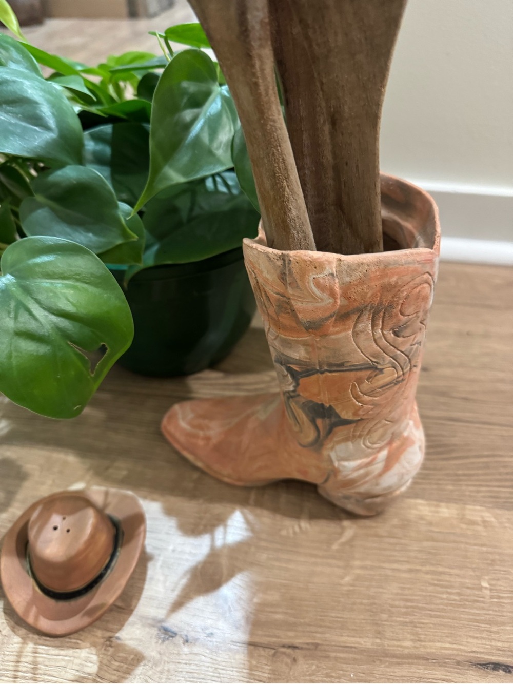 Terracotta Cowboy Boot Planter - Rustic Orange Accent